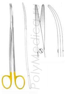 Ножницы вертикально-изогнутые для рассечения мягких тканей и сосудов с изогнутыми ручками с твердосплавными вставками по Фино-Метценбауму 200 мм