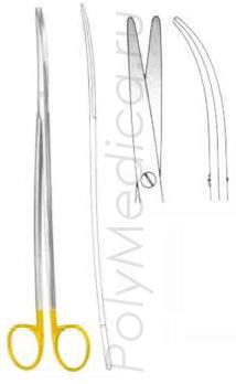 Ножницы вертикально-изогнутые для рассечения мягких тканей и сосудов с изогнутыми ручками с твердосплавными вставками по Фино-Метценбауму 230 мм