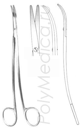 Ножницы вертикально-изогнутые для рассечения мягких тканей и сосудов с изогнутыми ручками по Фино-Метценбауму 180 мм