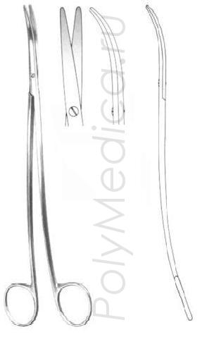Ножницы вертикально-изогнутые для рассечения мягких тканей и сосудов с изогнутыми ручками по Фино-Метценбауму 230 мм