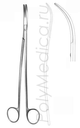 Ножницы вертикально-изогнутые для рассечения мягких тканей и сосудов с изогнутыми ручками по Сатинскому 245 мм