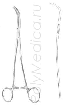 Зажим-диссектор по Мартину-Оверхольту вертикально-изогнутый с изогнутыми ручками 210 мм