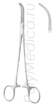 Зажим-диссектор по Оверхольту вертикально-изогнутый с прямыми ручками 210 мм